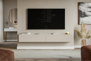 Meuble TV suspendu Veldio avec deux portes et façade cannelée, 200 cm, gris-beige
