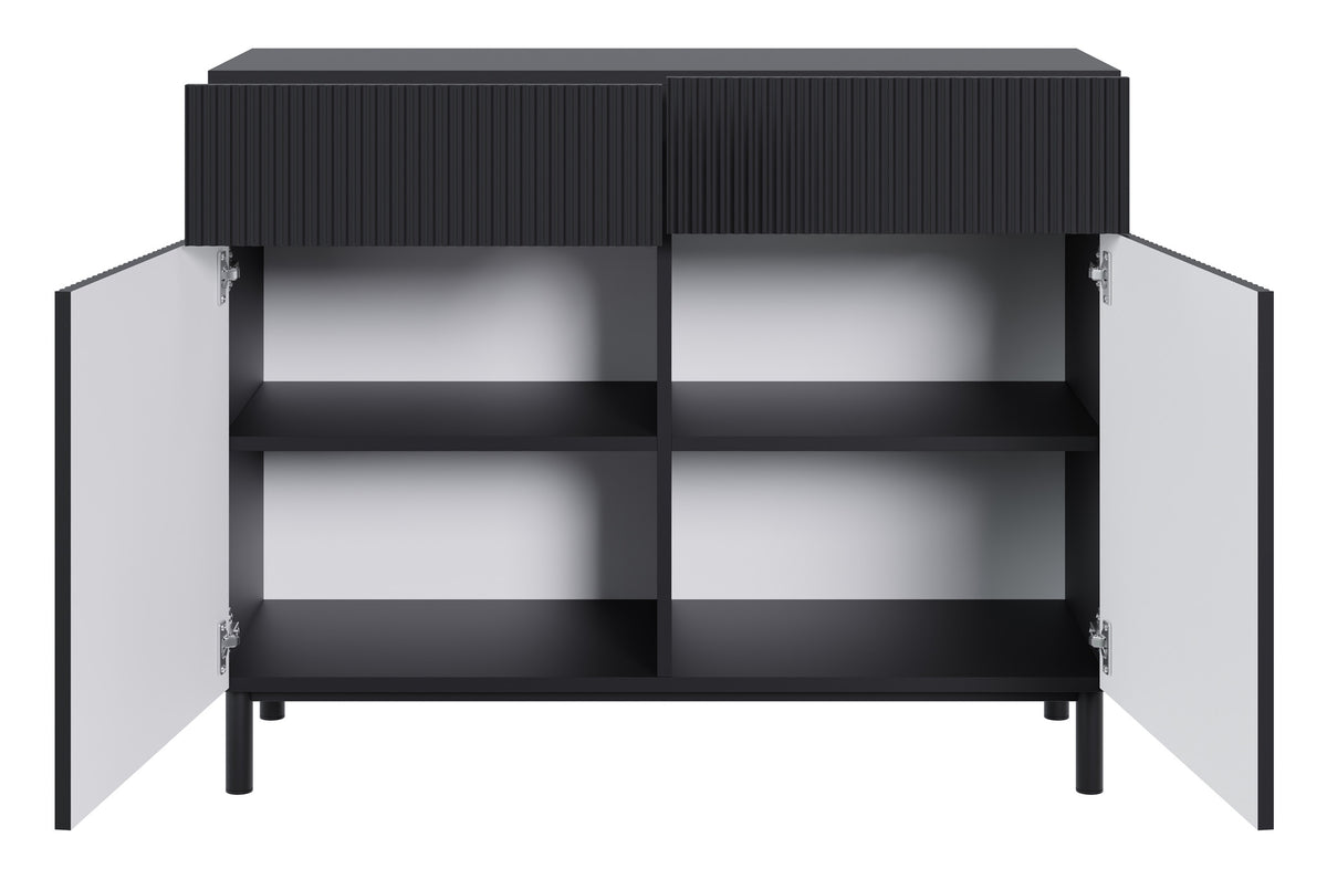 Commode 2 portes Veldio New avec façade rainurée et 2 tiroirs 100 cm noire