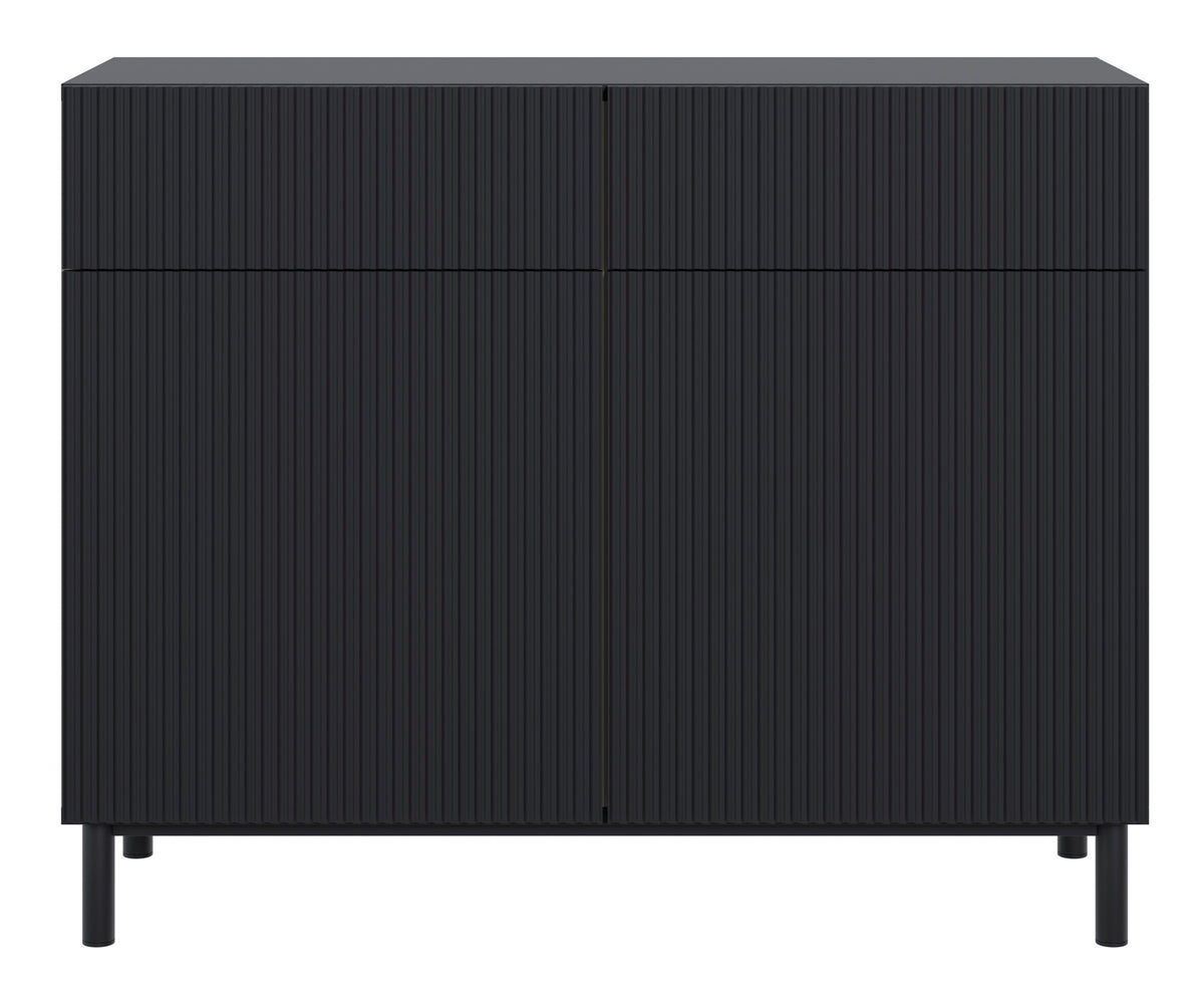 Commode 2 portes Veldio New avec façade rainurée et 2 tiroirs 100 cm noire