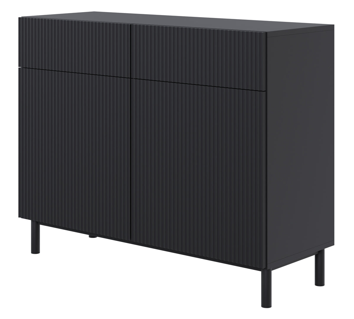 Commode 2 portes Veldio New avec façade rainurée et 2 tiroirs 100 cm noire