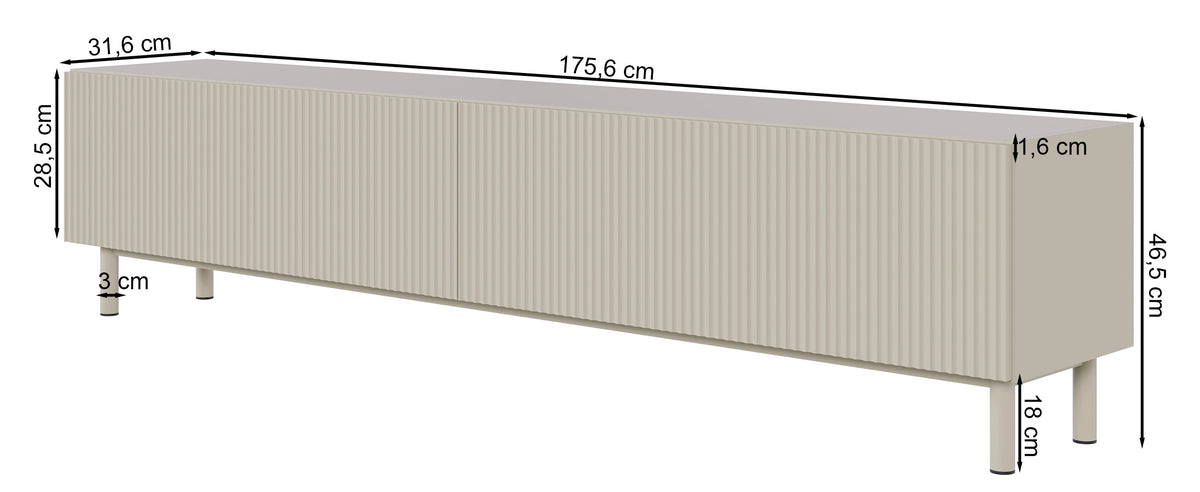 Meuble TV Veldio New avec façade rainurée 175 cm gris beige