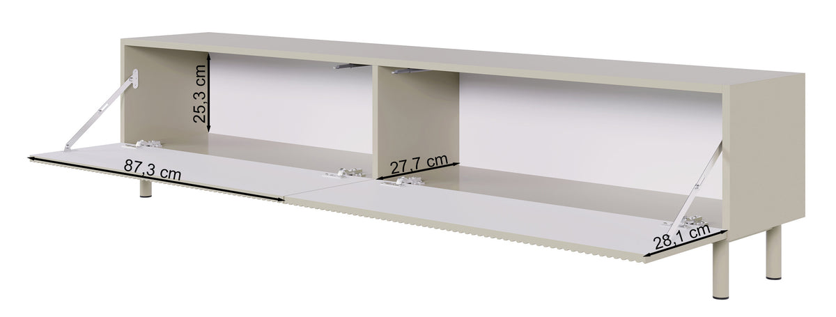 Meuble TV Veldio New avec façade rainurée 175 cm gris beige