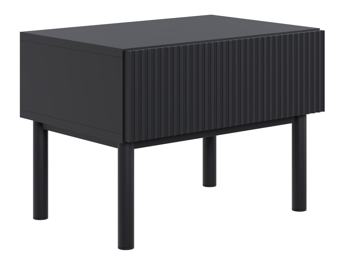 Table de chevet Veldio New avec façade fraisée et tiroir 50 cm noire