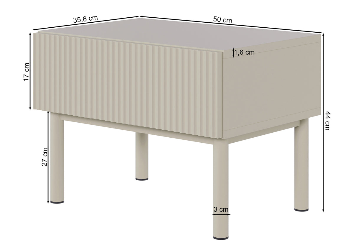 Nachttisch Veldio New mit gefräster Front und Schublade 50 cm grau-beige