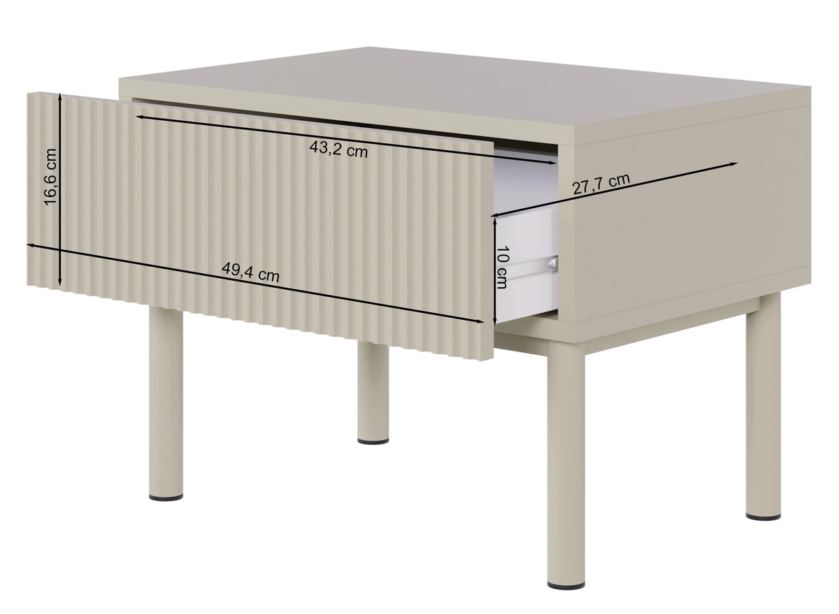Nachttisch Veldio New mit gefräster Front und Schublade 50 cm grau-beige