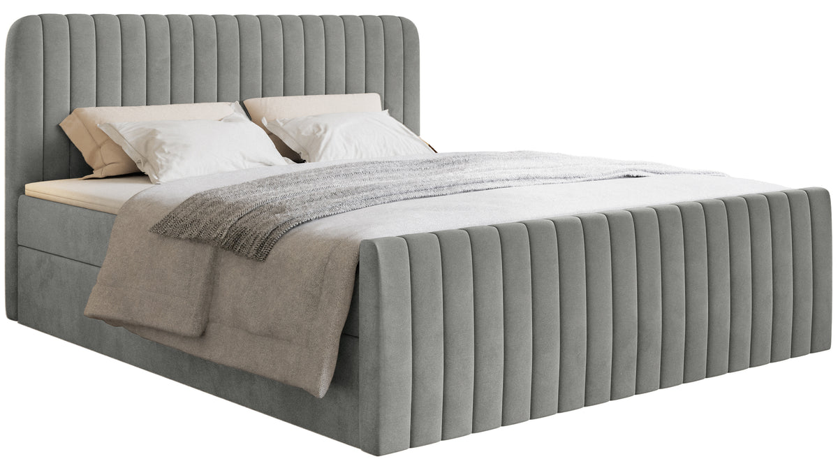 Lit continental 140x200 cm Saliano avec rangements et surmatelas en velours gris