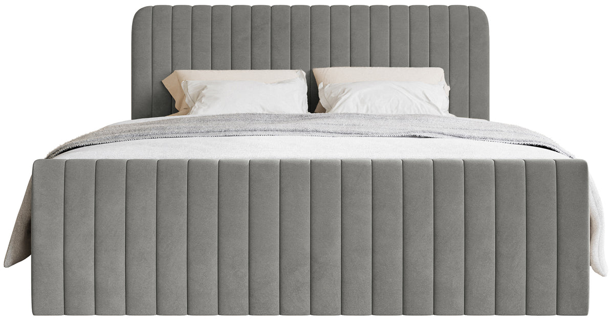 Lit continental 140x200 cm Saliano avec rangements et surmatelas en velours gris