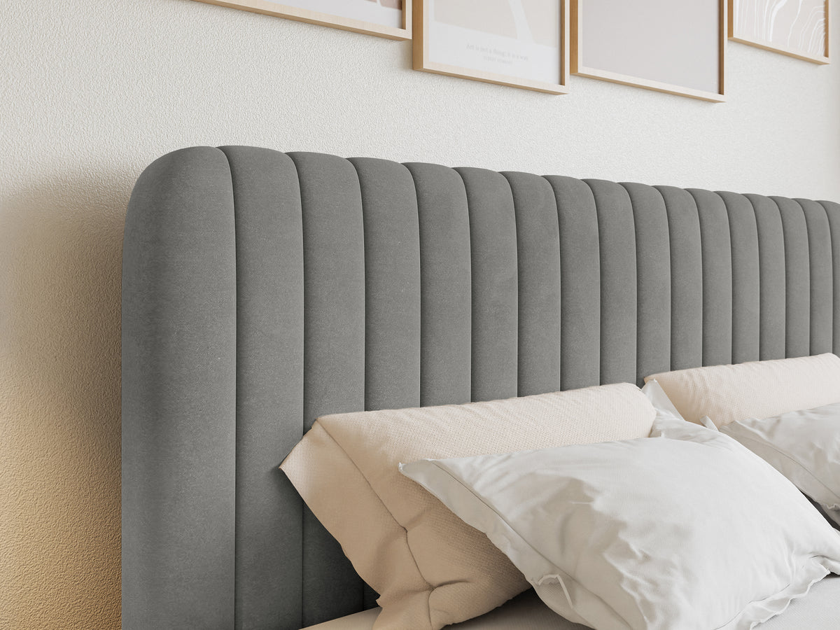 Lit continental 140x200 cm Saliano avec rangements et surmatelas en velours gris