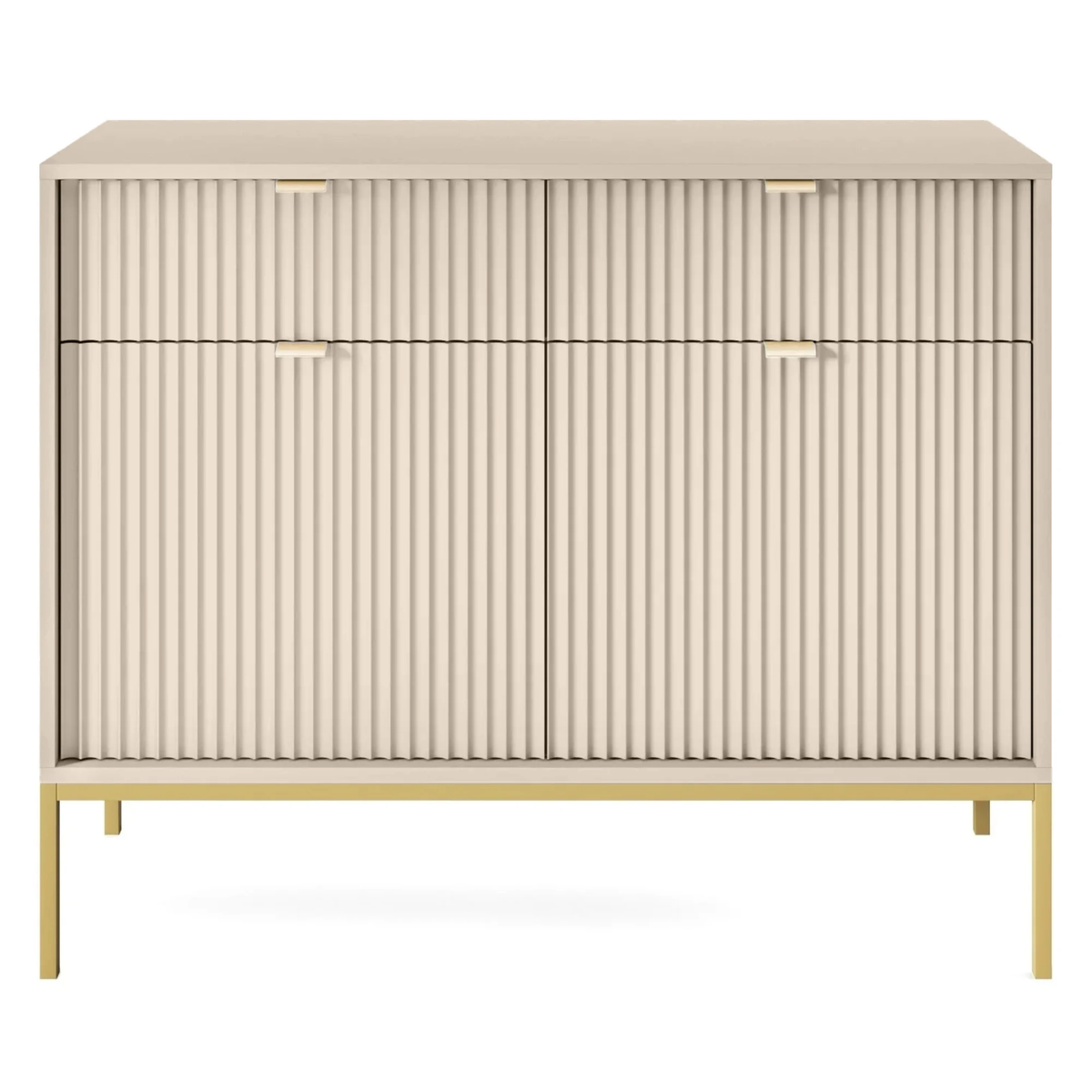Zweiturige Kommode Vellore 104 cm beige mit gerillten Fronten und goldenem Gestell