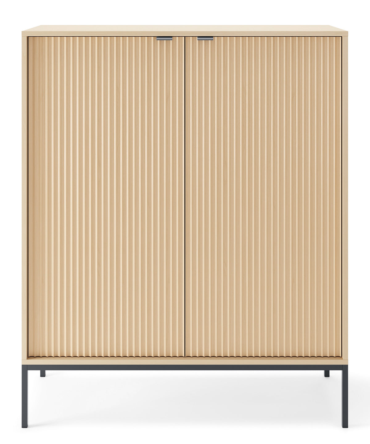 Commode 2 portes Vellore avec façade rainurée 104 cm chêne Vicenza sur pieds noirs