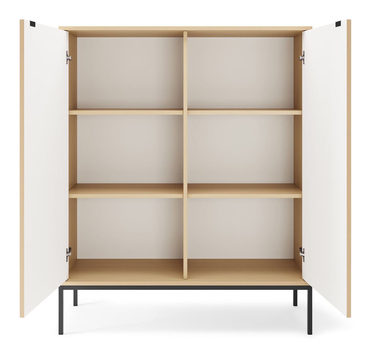 Commode 2 portes Vellore avec façade rainurée 104 cm chêne Vicenza sur pieds noirs