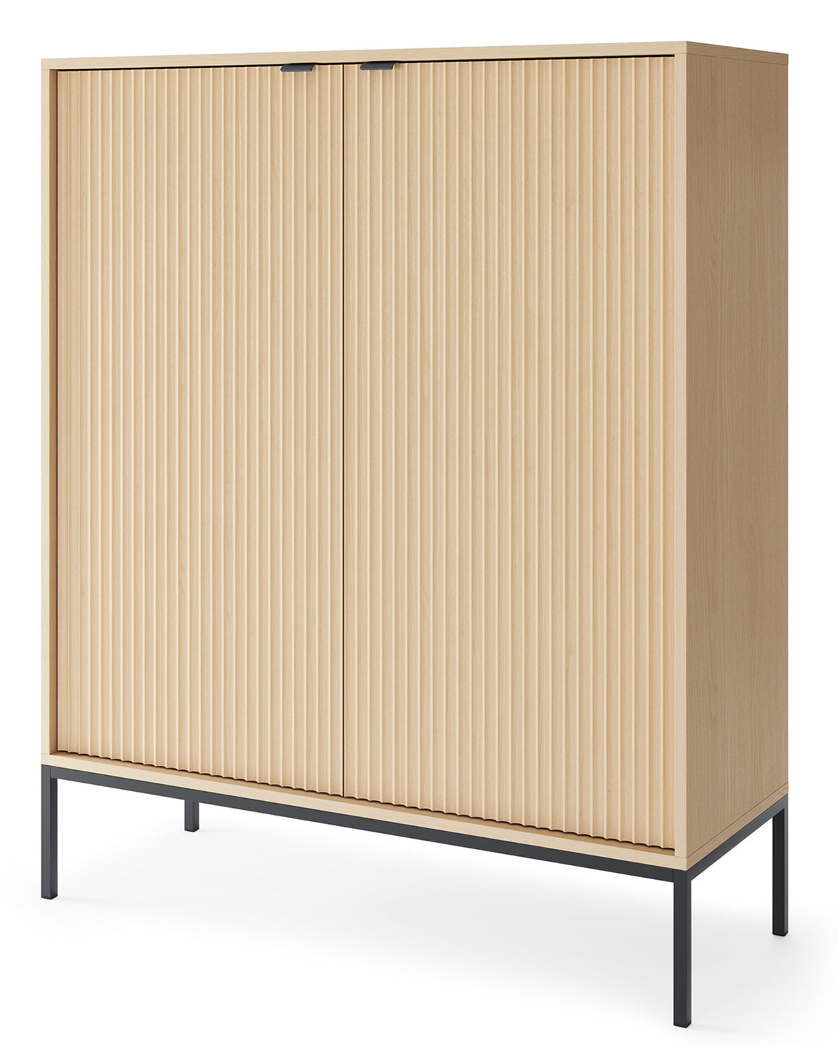 Commode 2 portes Vellore avec façade rainurée 104 cm chêne Vicenza sur pieds noirs
