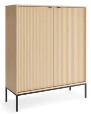 Commode 2 portes Vellore avec façade rainurée 104 cm chêne Vicenza sur pieds noirs