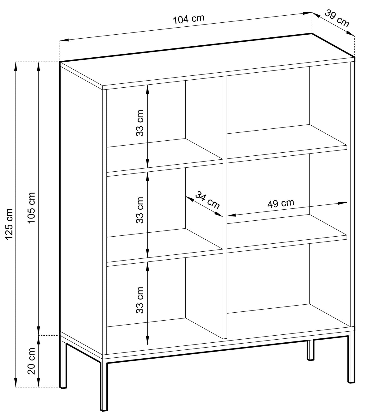 Commode 2 portes Vellore avec façade rainurée 104 cm chêne Vicenza sur pieds noirs