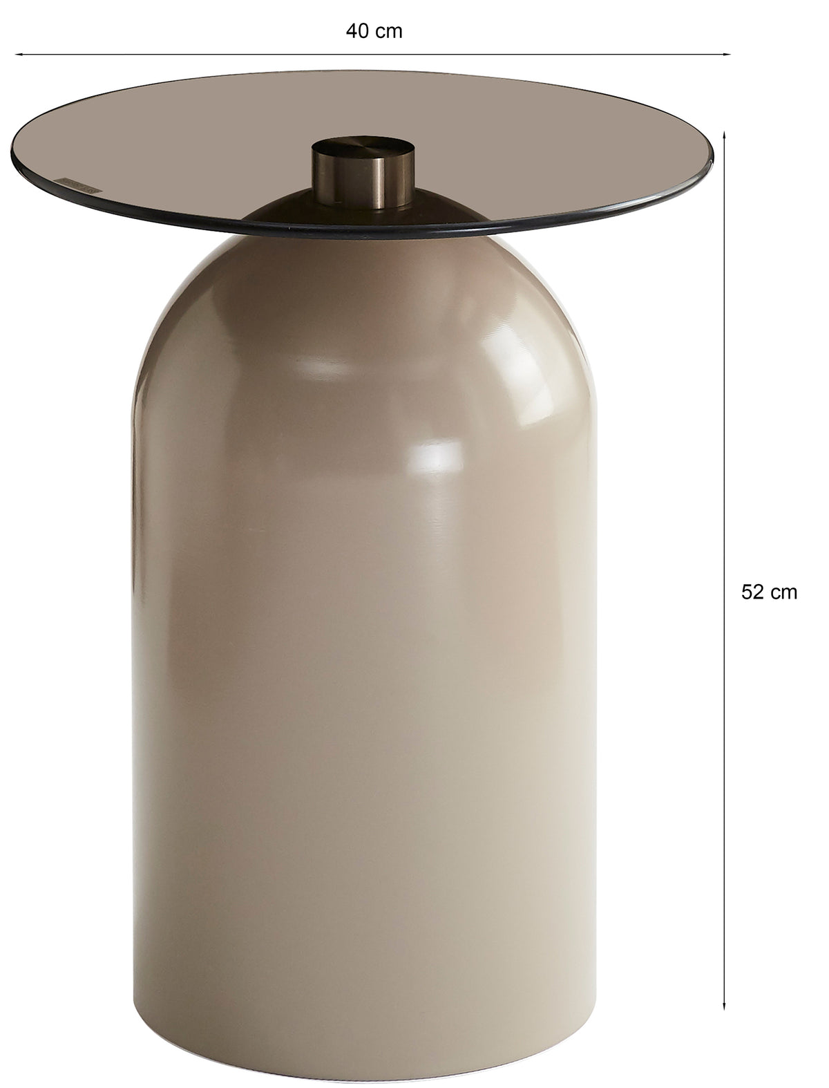 Table basse Velmorra ronde diamètre 40 cm avec plateau en verre fumé et base métallique cachemire