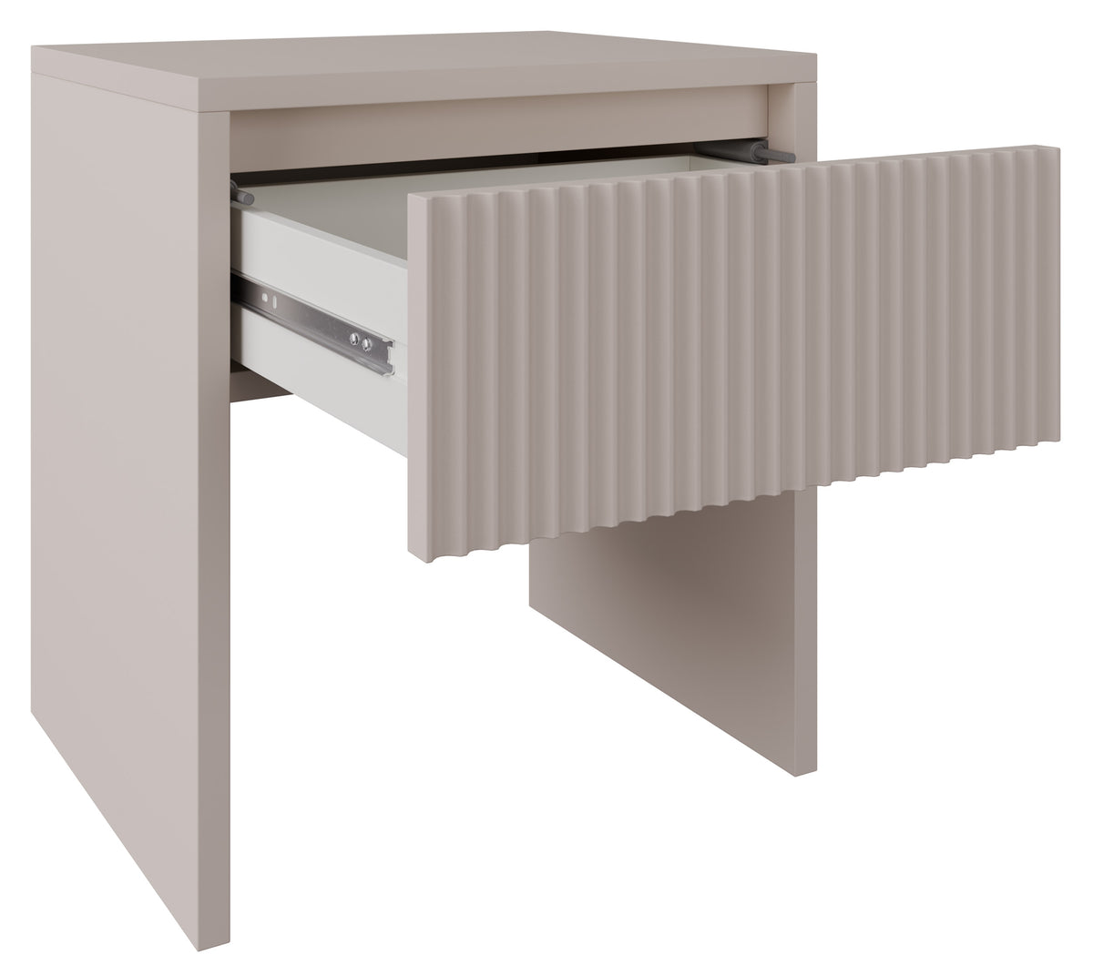 Table de chevet Vemmi 45 cm avec tiroir et façade rainurée cachemire