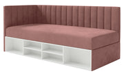 Lit junior 90x200 cm Ventrio gauche avec rangement et étagères velours rose hydrofuge et facile à nettoyer