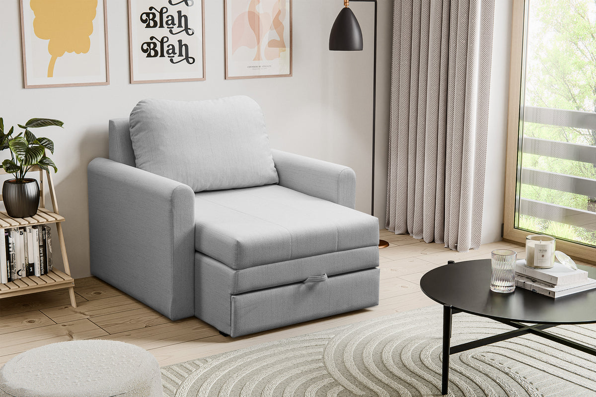 Fauteuil convertible Dejano gris clair en rotin tressé