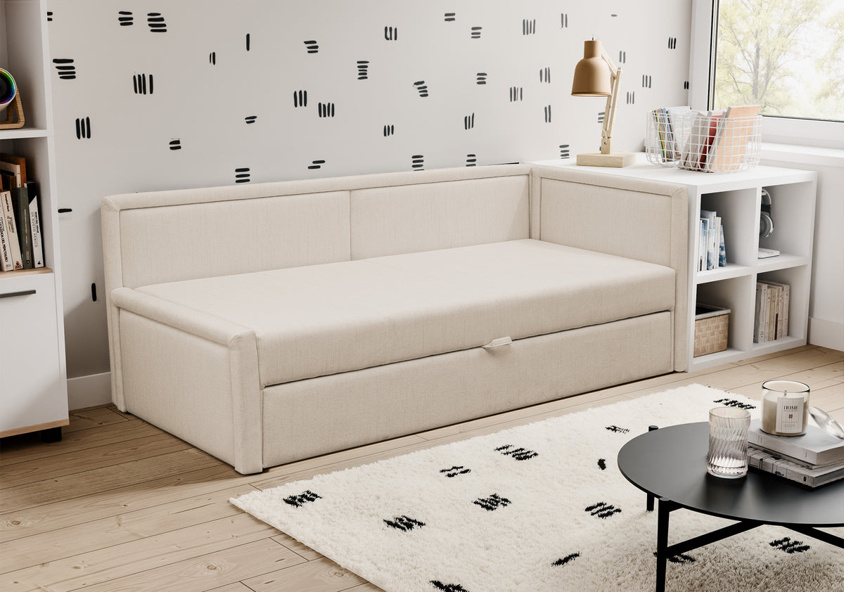 Lit gigogne double Caprili en rotin clair beige universel