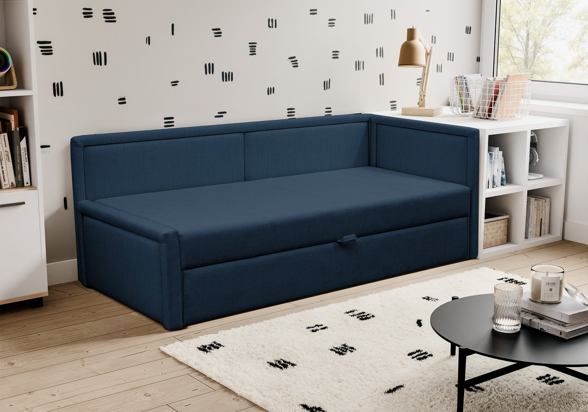 Lit gigogne double Caprili bleu marine tressé universel