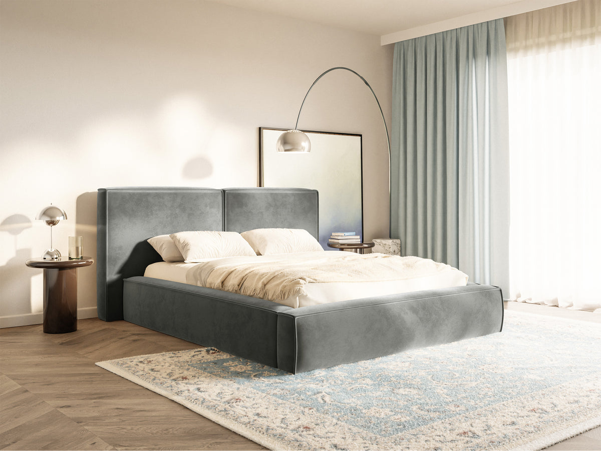 Polsterbett 140x200 cm Tilves mit Stauraum, Metallrahmen, grauer Samt