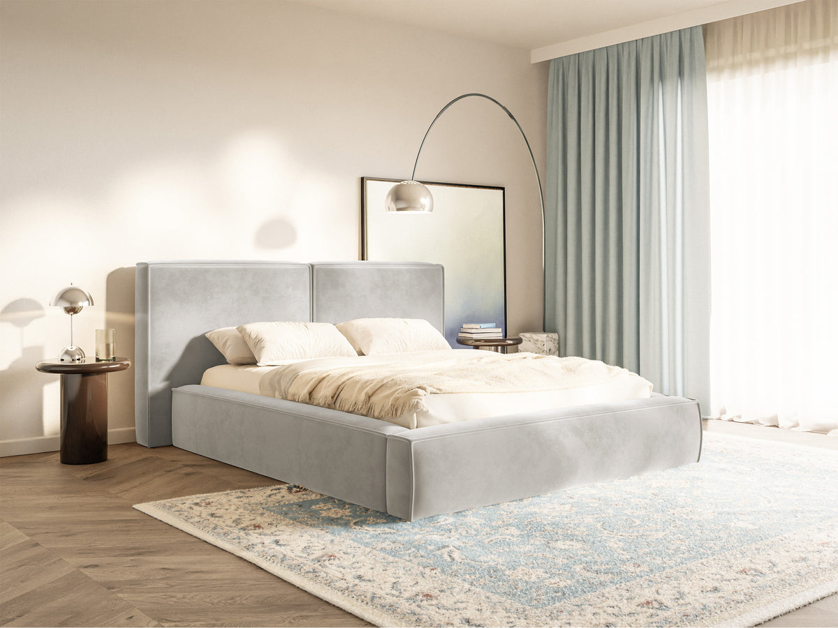 Polsterbett 160x200 cm Tilves mit Stauraum, Metallrahmen, grau-beiges Samt