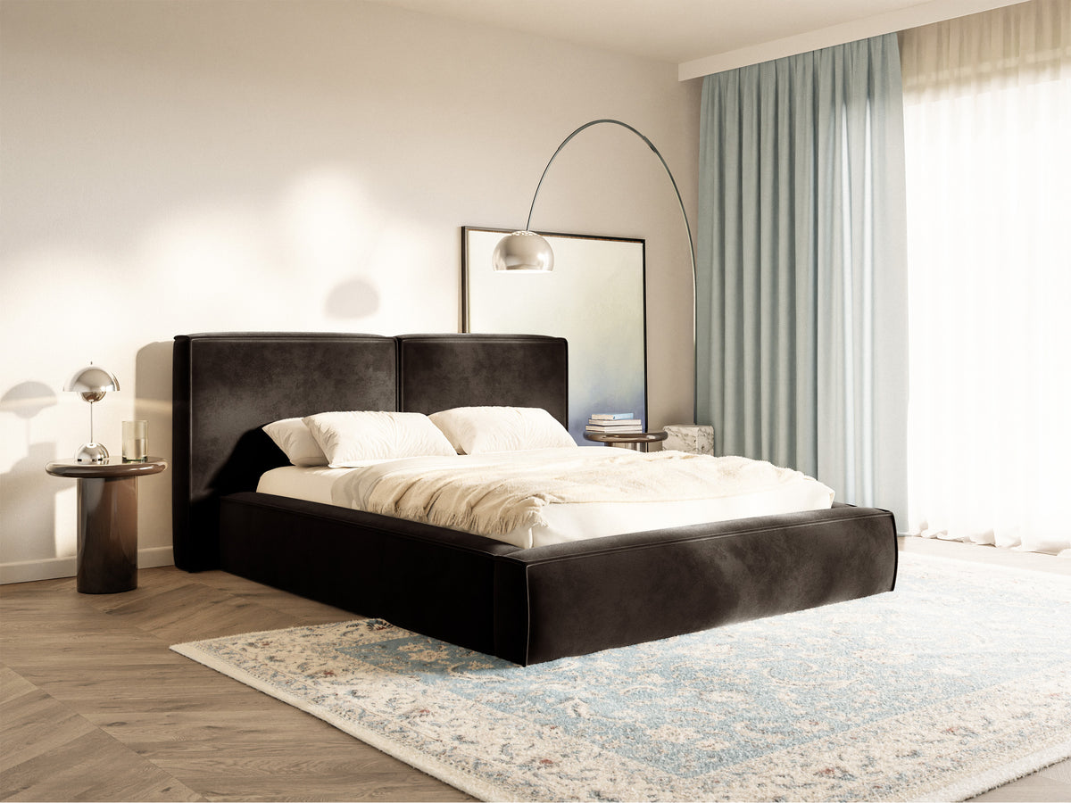 Polsterbett 180x200 cm Tilves mit Stauraum, Metallrahmen, brauner Samt
