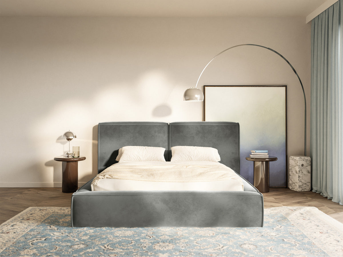 Polsterbett 140x200 cm Tilves mit Stauraum, Metallrahmen, grauer Samt