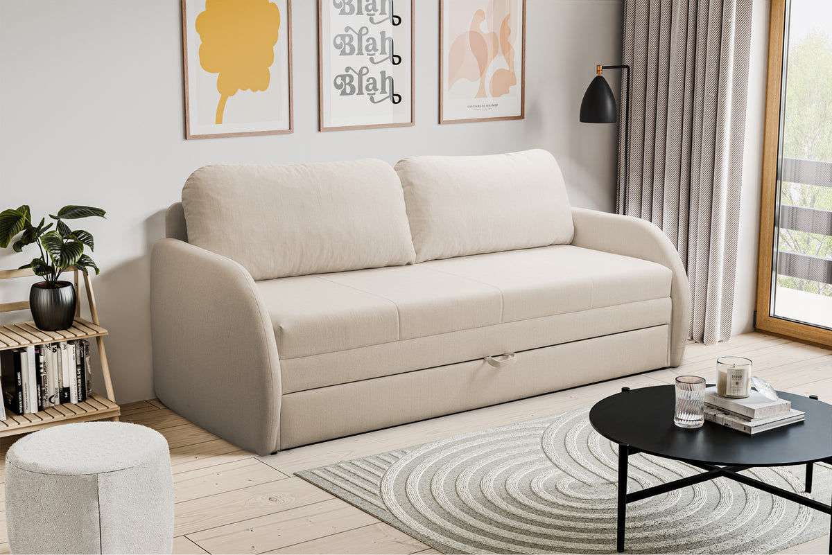 Canapé convertible trois places Diego en rotin clair beige