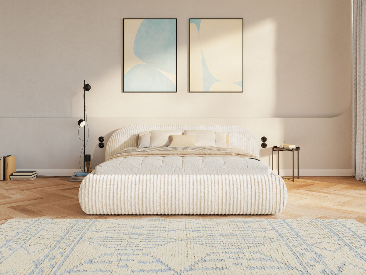 Polsterbett 160x200 cm Shels Low cremefarben, dicker Cordstoff