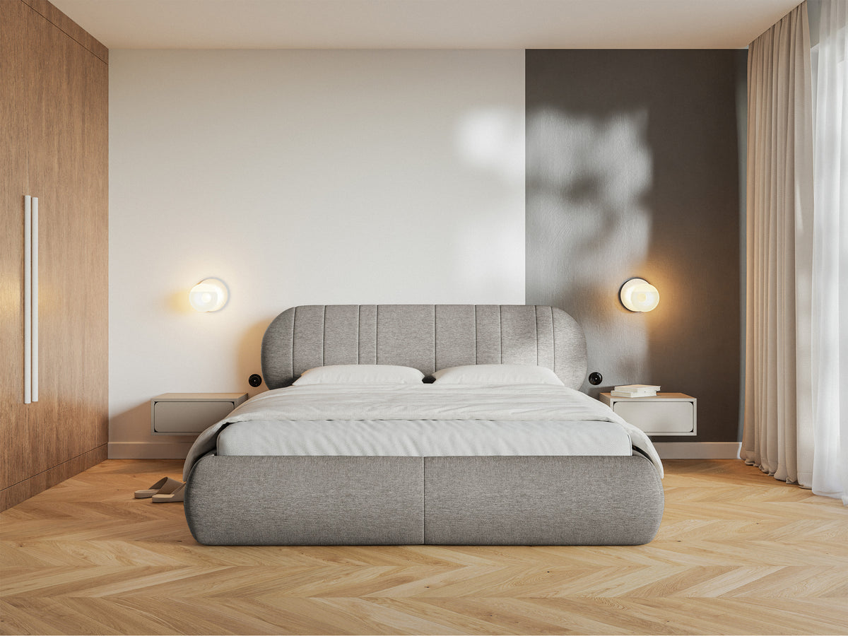 Gepolstertes Bett 180x200 cm Asmelio in grau-beigem Flechtmuster