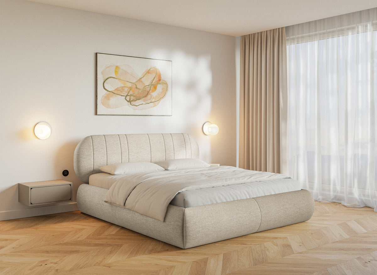 Gepolstertes Bett 140x200 cm Asmelio beige Geflecht