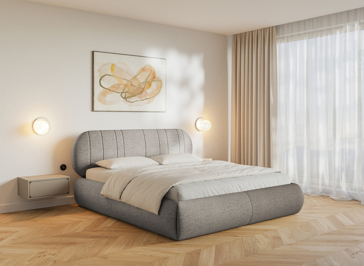 Gepolstertes Bett 180x200 cm Asmelio in grau-beigem Flechtmuster
