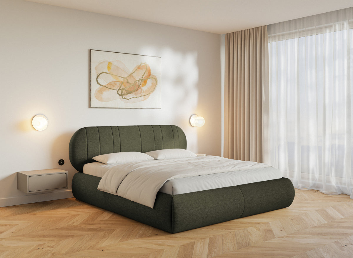 Polsterbett 180x200 cm Asmelio Khaki Geflecht