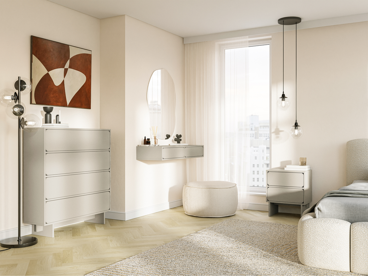 Commode Wuwu à quatre tiroirs 101 cm gris beige