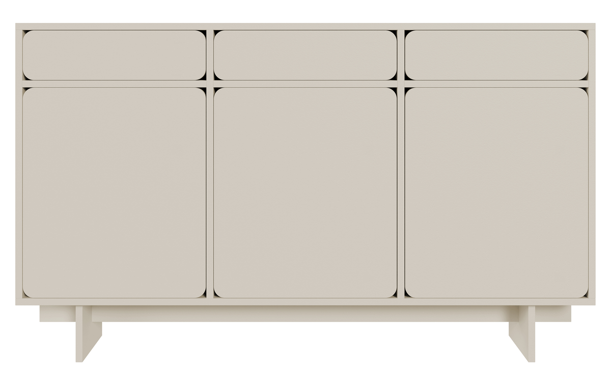 Drehtür-Kommode Wuwu mit drei Schubladen, 150 cm, grau-beige