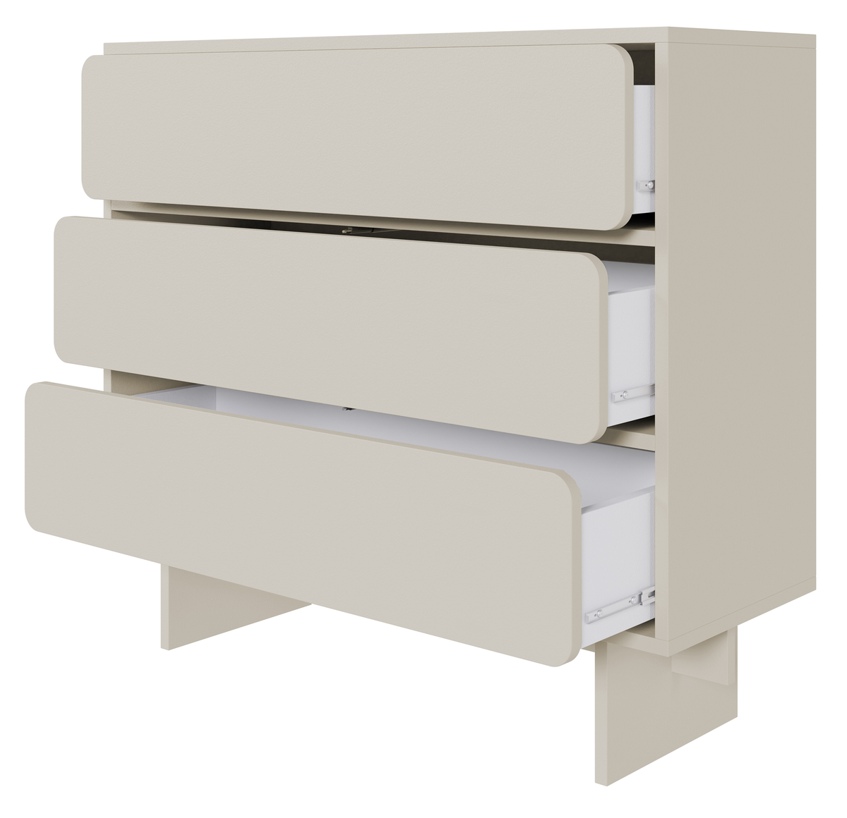 Commode Wuwu 101 cm gris beige avec trois tiroirs