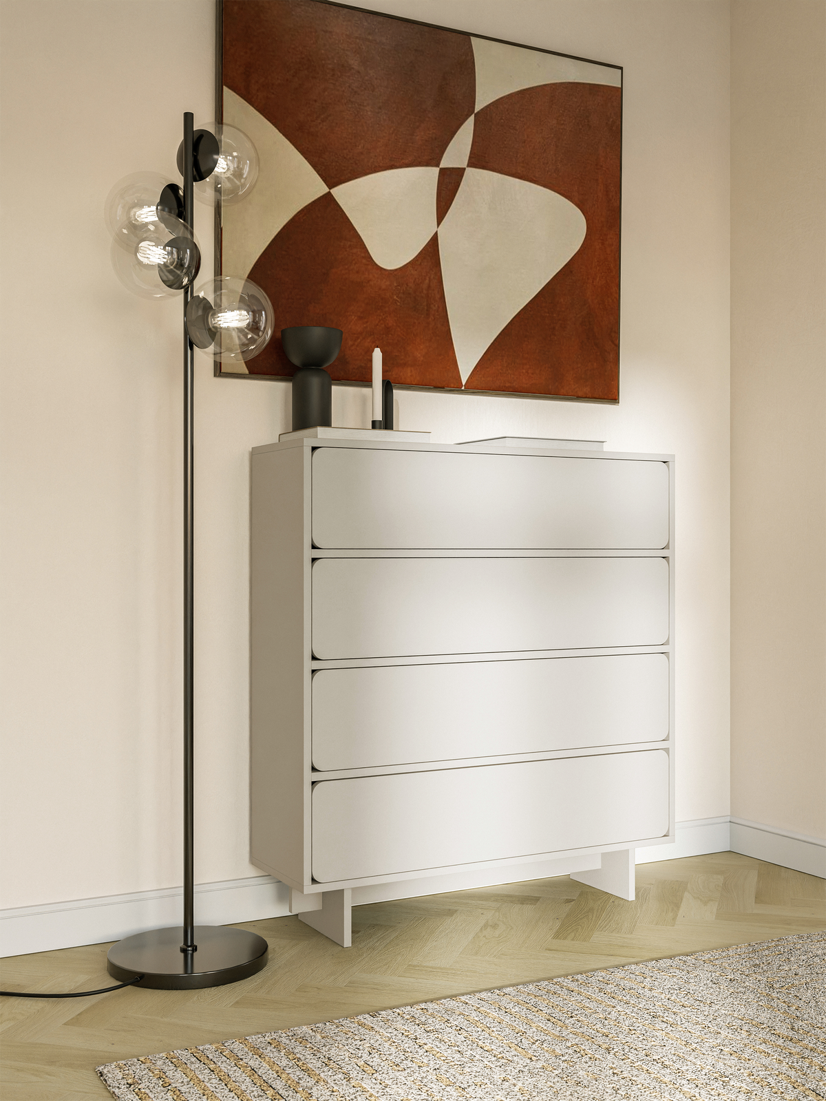 Commode Wuwu à quatre tiroirs 101 cm gris beige