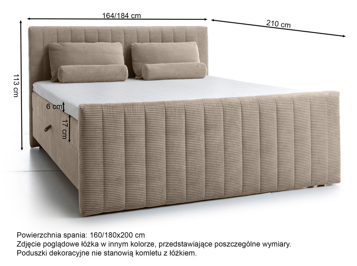 Lit continental Lullabino 160x200 cm avec rangements et surmatelas beige clair en velours côtelé