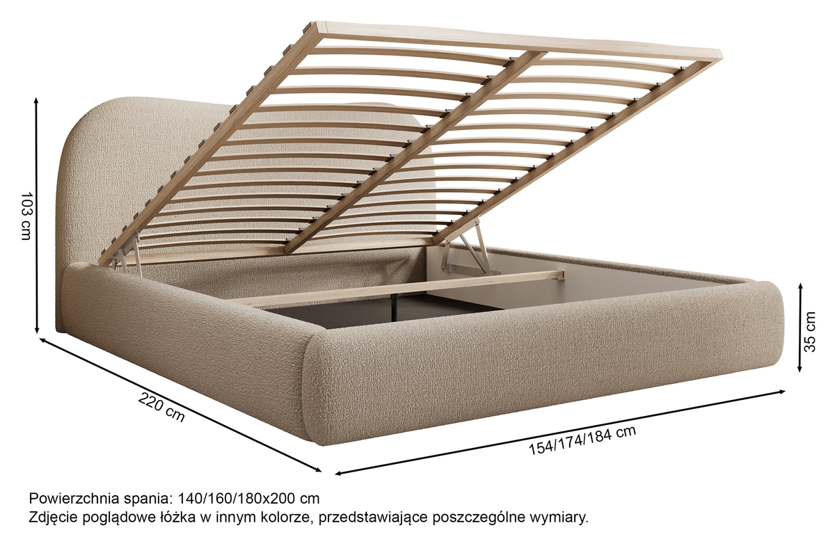 Polstermbett Simsalo 140x200 cm mit Stauraum, beige Bouclé
