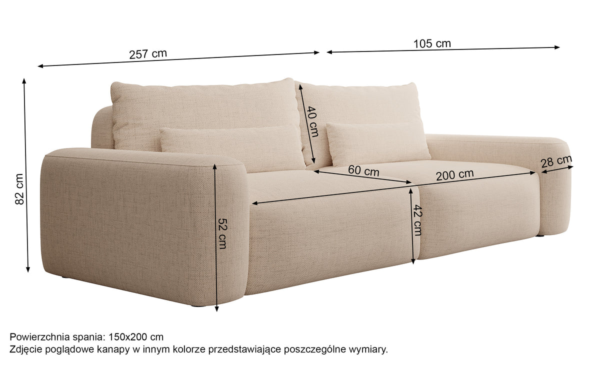 Dreisitziges ausklappbares Sofa Carnos, schwarz, hydrophobes Chenille, schwarze Beine