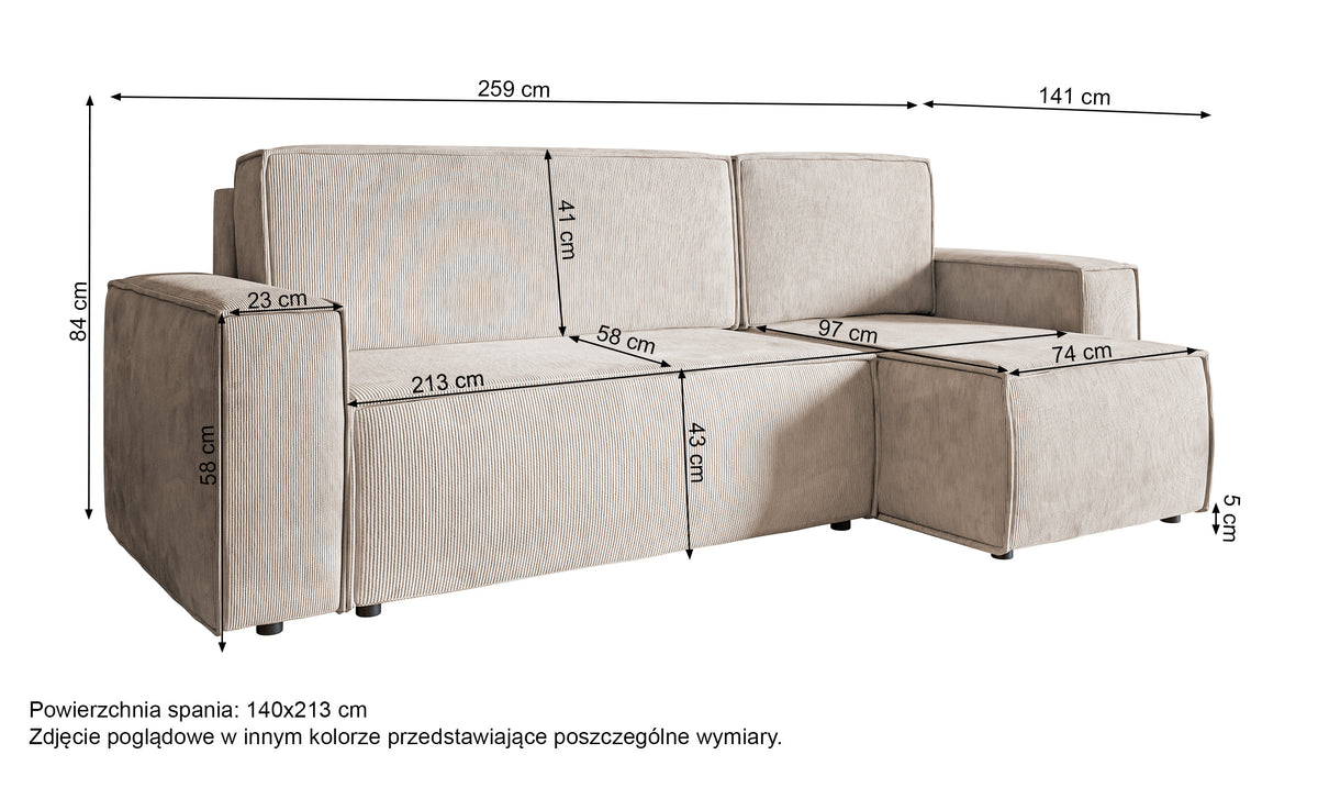 Ecksofa mit Schlaffunktion Copertino, L-förmig, mit Stauraum, universell, dunkelblauer Cordstoff