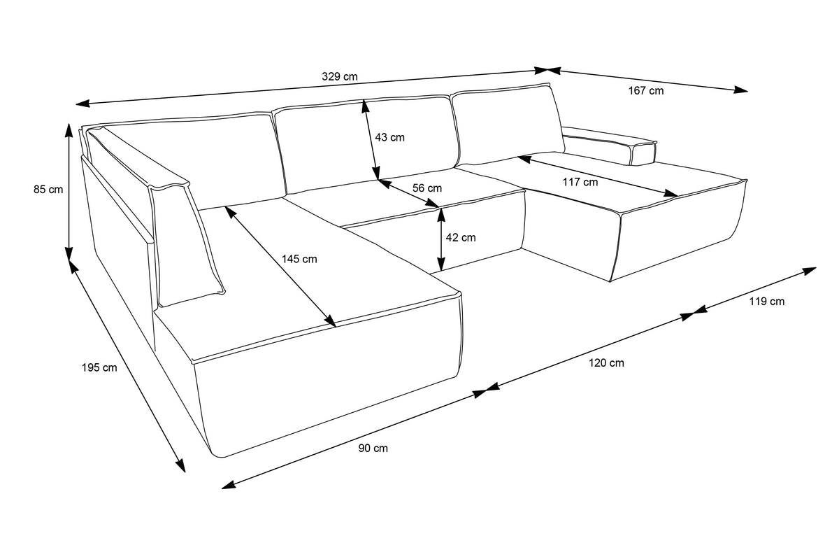 Canapé d'angle avec fonction couchage Farese New en U, avec coffre de rangement, droit, velours côtelé moutarde