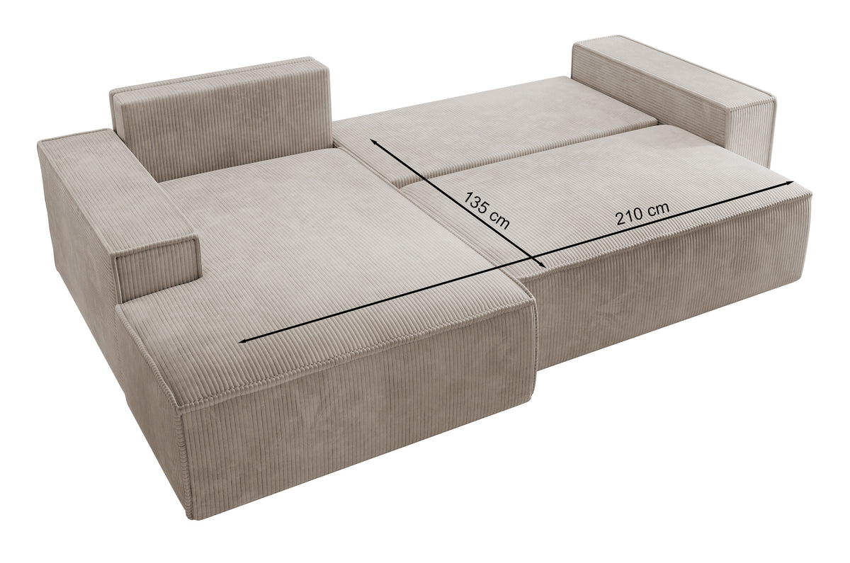 Ecksofa mit Schlaffunktion Farese New, L-förmig, mit Stauraum, beige Cord, rechtsseitig