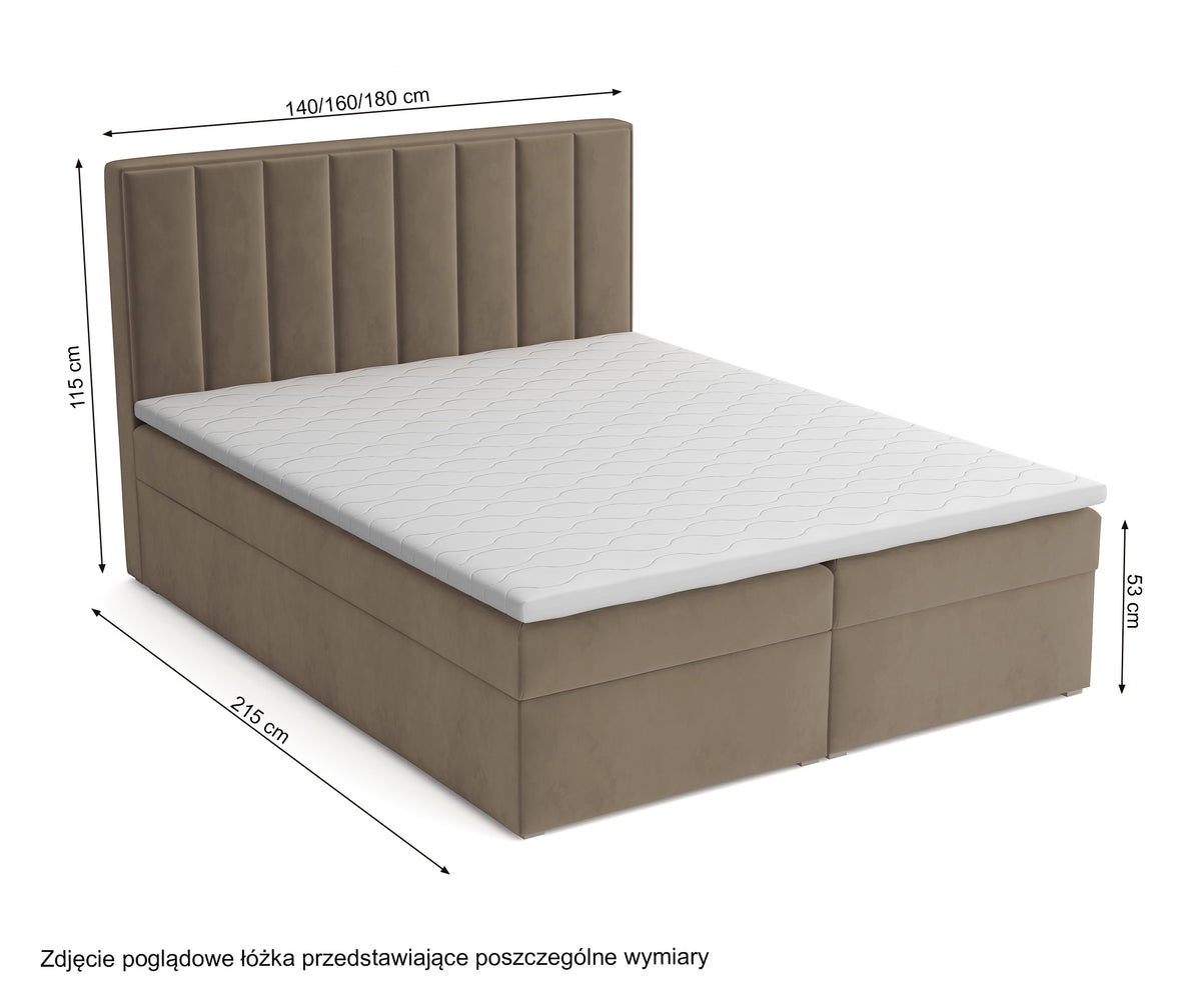 Lit continental 180x200 cm Rinus avec rangements et surmatelas en velours beige