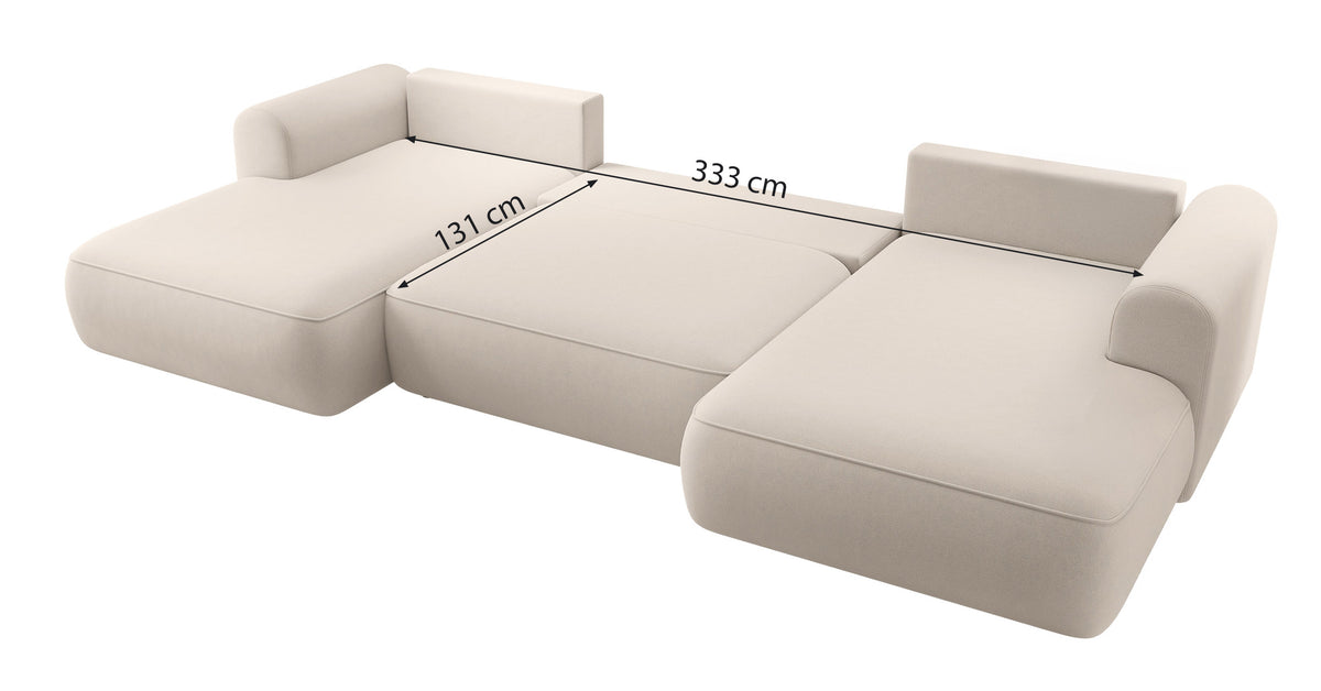 Canapé d’angle convertible Ovo en U avec rangement, velours olive facile à nettoyer, réversible