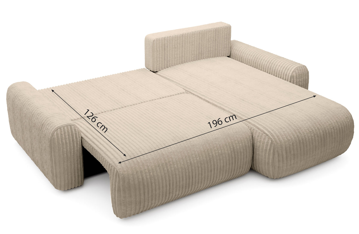 Ecksofa mit Schlaffunktion Lelu, universell L-förmig, mit Stauraum, dunkelbeige Cord