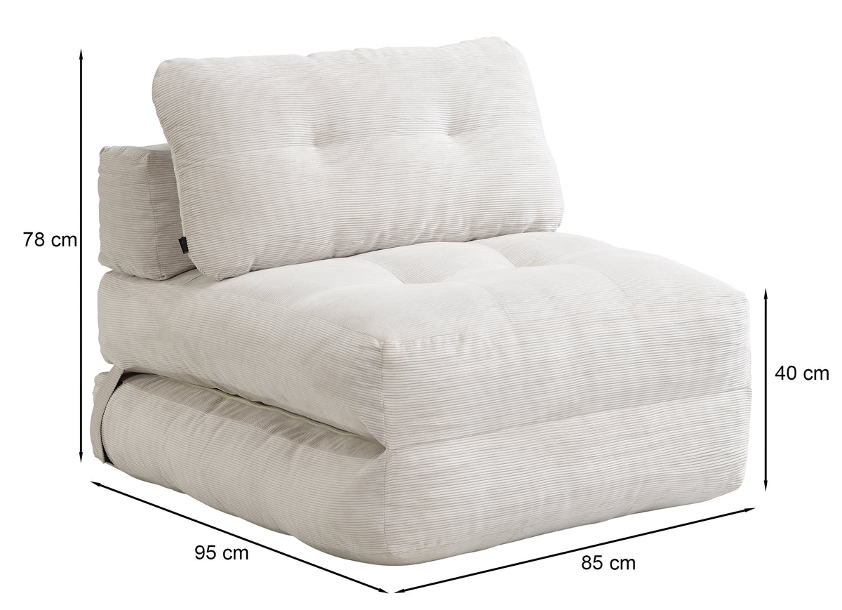 Fauteuil convertible Milessive en velours côtelé sable