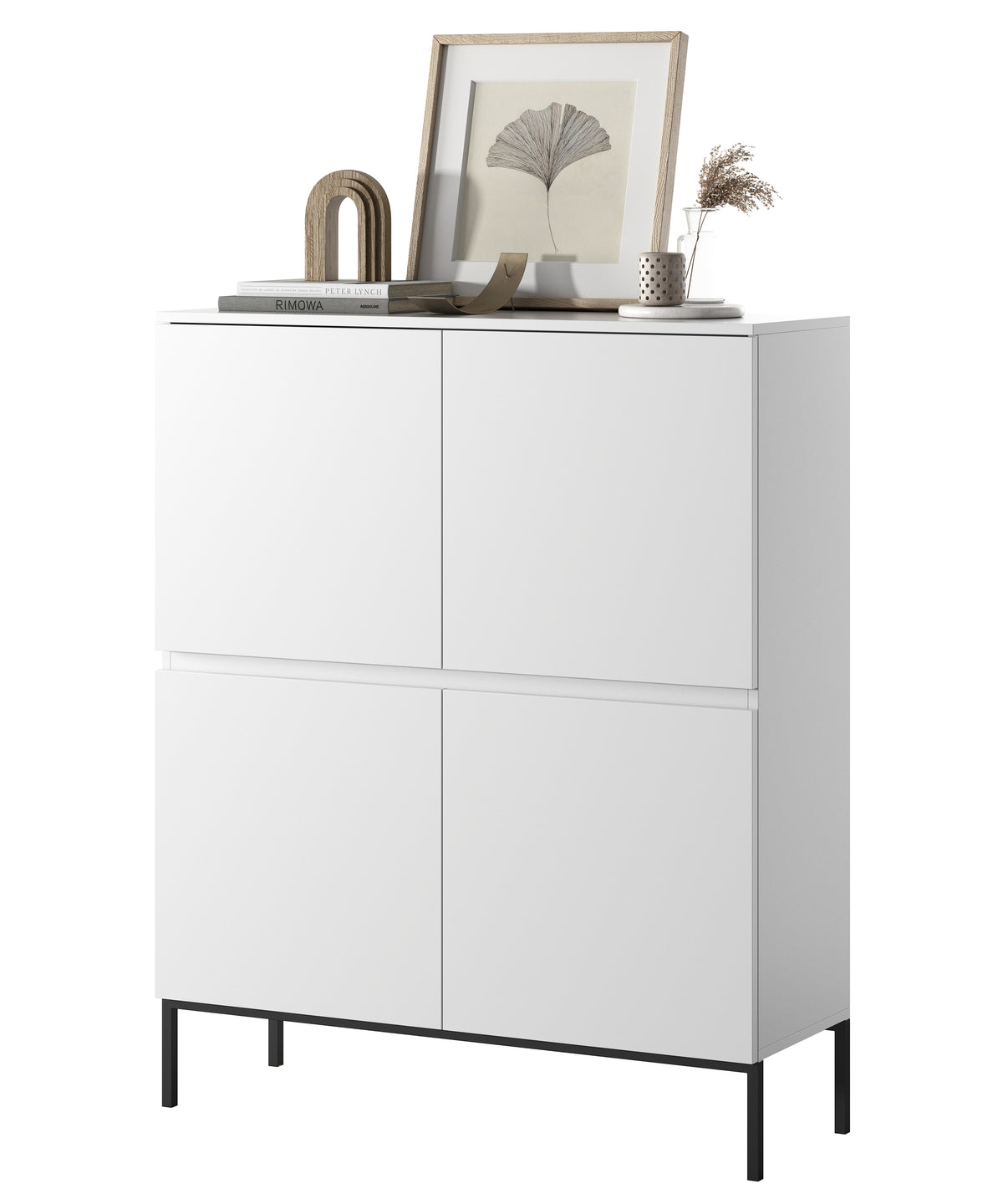 Commode haute Bemmi 100 cm blanche avec pieds noirs