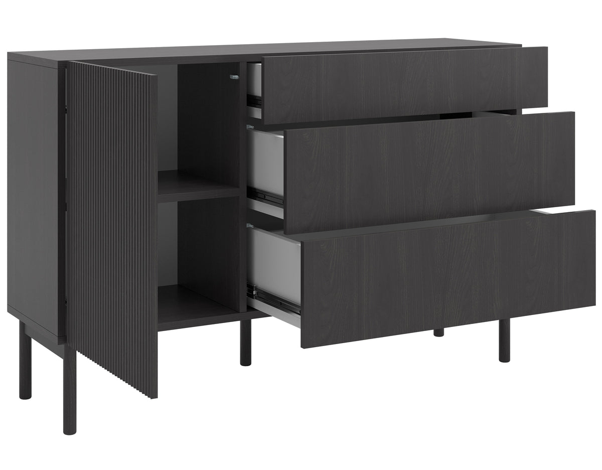 Commode 1 porte Nolie avec trois tiroirs 140 cm Frêne Portland Noir